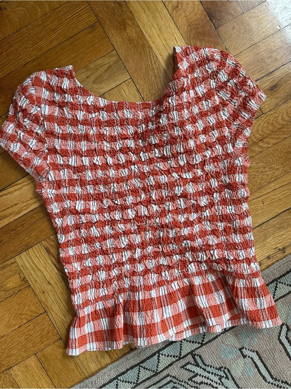 Untitled in Motion burnt orange and white Smocked Top